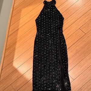 Alice & Olivia, black sequence and silver rhinestone embellished dress size 0